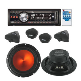 Pack autoradio CD/MP3 4x70w + kit haut-parleurs 16cm 600w